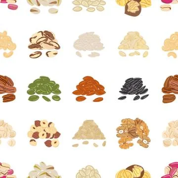 Seamless pattern of nuts and seeds. Kitchen, cooking print. Stock Illustration