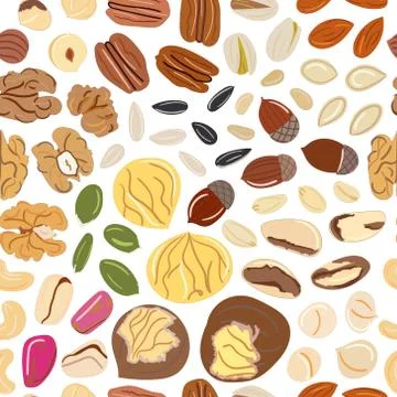 Seamless pattern of nuts and seeds. Kitchen, cooking print. Stock Illustration