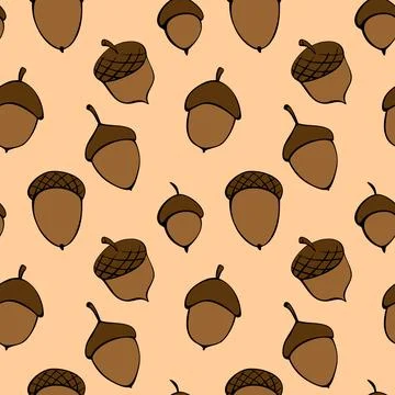 Seamless pattern with oak acorns. Vector color texture in doodle flat style.  스톡 일러스트