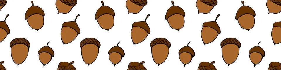Seamless pattern with oak acorns. Vector color texture in doodle flat style.  Illustrazione stock
