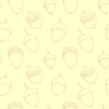 Seamless pattern with oak acorns. Vector autumn texture in doodle style. Conc 스톡 일러스트