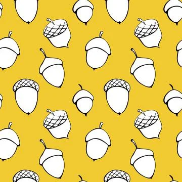 Seamless pattern with oak acorns. Vector color texture, template in doodle fl Stock Illustration