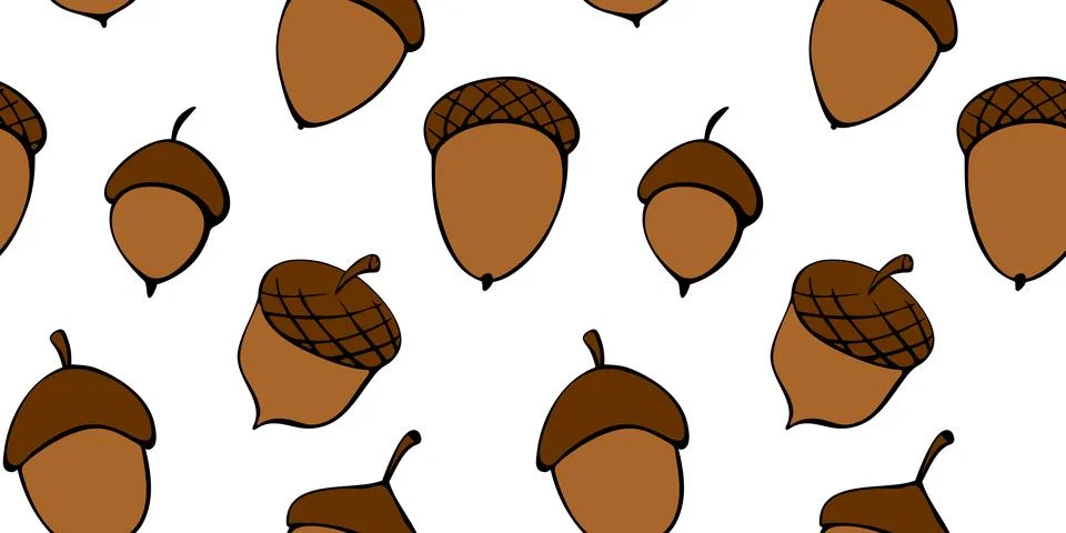 Seamless pattern with oak acorns. Vector color texture in doodle flat style.. イラスト素材