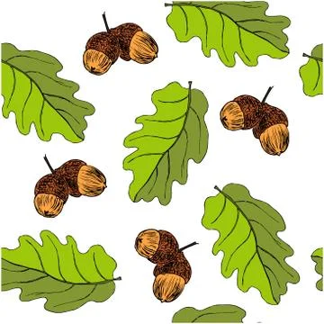 Seamless pattern with oak autumn leaves and acorns. Perfect for wallpapers, w Illustrazione stock