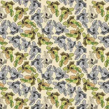 Seamless pattern from oak branch with autumn leaves and acorn, graphic patter Stock Illustration