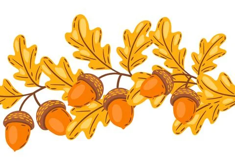 Seamless pattern of oak leaves with acorns. Image of autumn plant. Stock Illustration