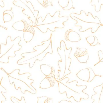 Seamless pattern with oak leaves, acorns. Vector autumn texture isolated, han イラスト素材