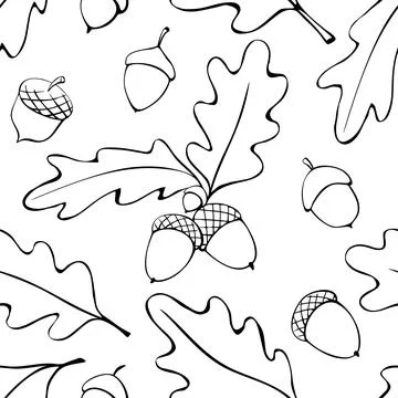 Seamless pattern with oak leaves, acorns. Vector autumn texture isolated, han Stock Illustration