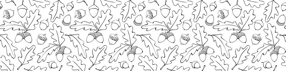 Seamless pattern with oak leaves, acorns. Vector autumn texture isolated, han Stock Illustration