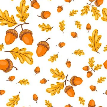 Seamless pattern of oak leaves with acorns. Image of autumn plant. Illustrazione stock