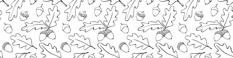 Seamless pattern with oak leaves, acorns. Vector autumn texture isolated, han Illustrazione stock