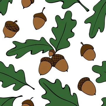 Seamless pattern with oak leaves, acorns. Vector autumn color texture isolate Stock Illustration