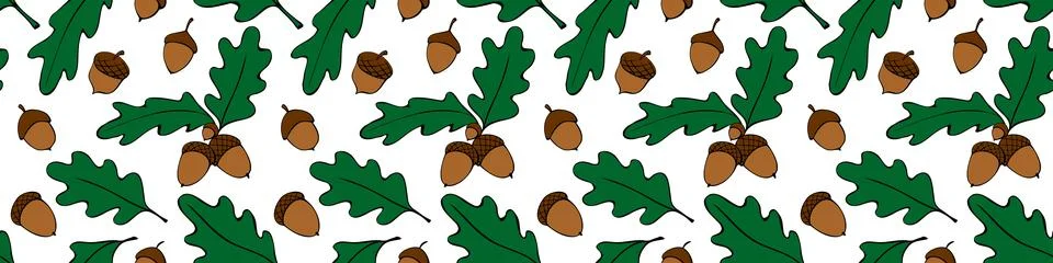Seamless pattern with oak leaves, acorns. Vector autumn color texture isolate Stock Illustration