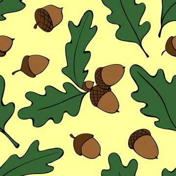 Seamless pattern with oak leaves, acorns. Vector autumn color texture isolate イラスト素材