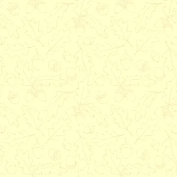 Seamless pattern with oak leaves, acorns. Vector autumn light yellow texture  Stock Illustration
