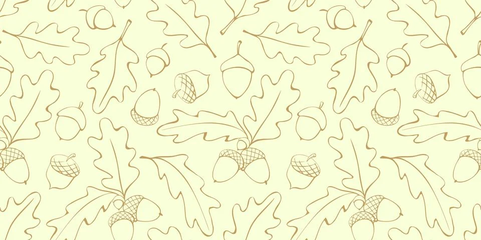 Seamless pattern with oak leaves, acorns. Vector autumn light texture isolate Stock Illustration