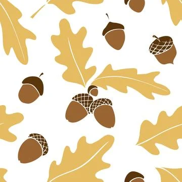 Seamless pattern with oak leaves, acorns. Vector autumn color texture isola.. 스톡 일러스트