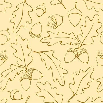 Seamless pattern with oak leaves, acorns. Vector autumn texture isolated, han イラスト素材