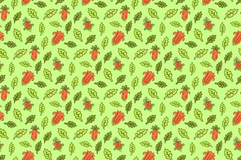 Seamless pattern with oak leaves and flowers Stock Illustration