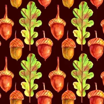 Seamless pattern with oak leaves and acorns. Stock Illustration