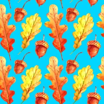 Seamless pattern with oak leaves and acorns. . Stock Illustration