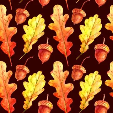 Seamless pattern with oak leaves and acorns. . Stock Illustration