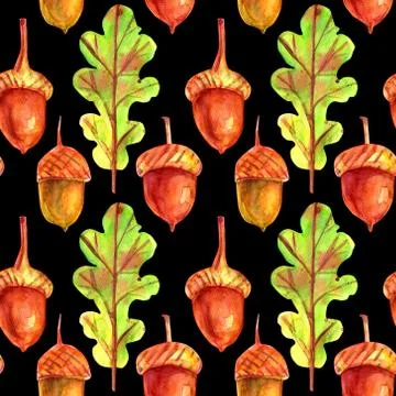 Seamless pattern with oak leaves and acorns. Stock Illustration