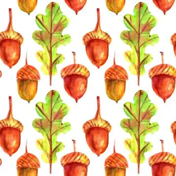 Seamless pattern with oak leaves and acorns. Stock Illustration