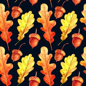 Seamless pattern with oak leaves and acorns. . Stock Illustration