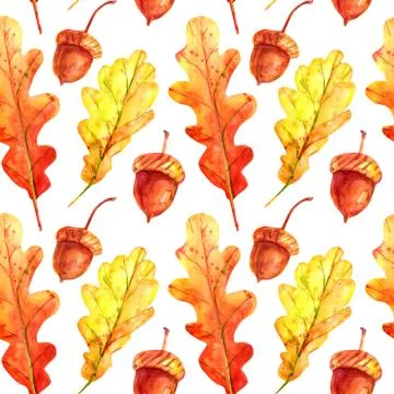 Seamless pattern with oak leaves and acorns. . Stock Illustration