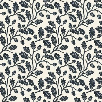 Seamless Pattern with Oak Leaves and Acorns on a Light Background. イラスト素材