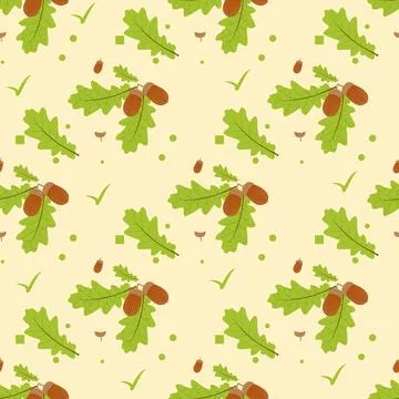 Seamless pattern from oak tree branches with green leaves and acorns object.. Ilustración de archivo