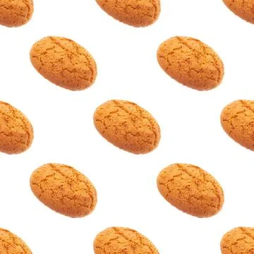 Seamless pattern of oat biscuits isolated on a white background Foto stock