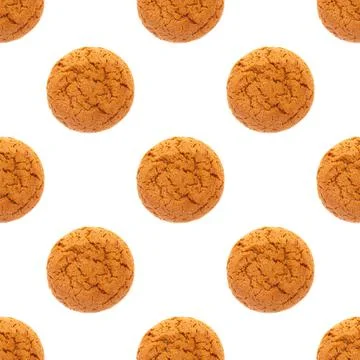 Seamless pattern of oat biscuits isolated on a white background Foto stock