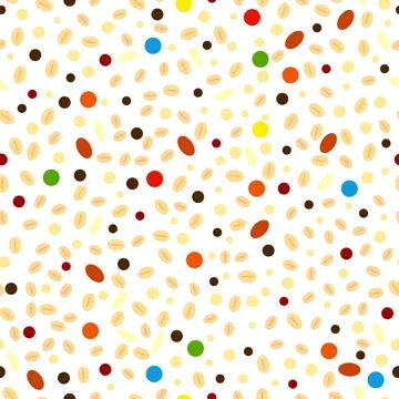 Seamless pattern with oat flakes, seeds, candies. Stock Illustration