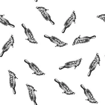 Seamless pattern oatmeal oat spoon sketch hand drawn Stock Illustration