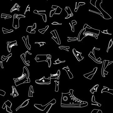 Seamless pattern of object of footwear and woman sign. Stock Illustration