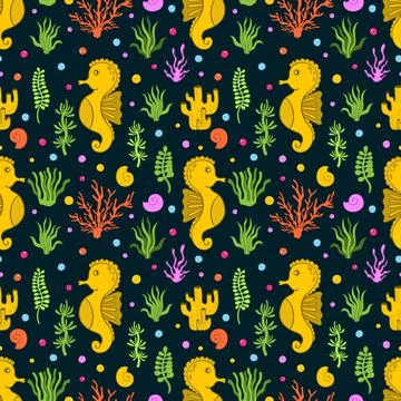 Seamless pattern ocean animal.Sea wildlife underwater.Background cartoon style. Stock Illustration