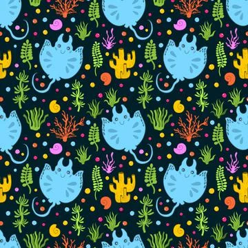 Seamless pattern ocean animal.Sea wildlife underwater.Background cartoon style. Stock Illustration
