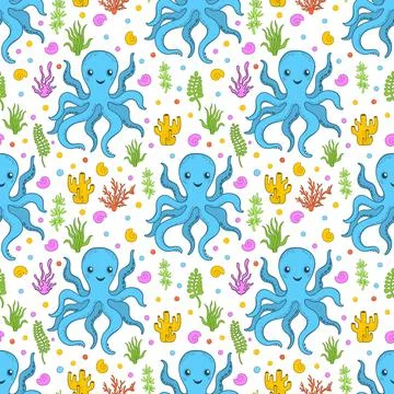 Seamless pattern ocean animal.Sea wildlife underwater.Background cartoon style. Stock Illustration