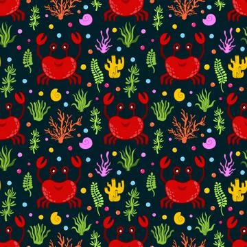 Seamless pattern ocean animal.Sea wildlife underwater.Background cartoon style. Stock Illustration