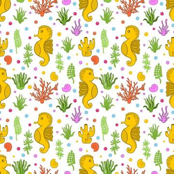 Seamless pattern ocean animal.Sea wildlife underwater.Background cartoon style. Stock Illustration