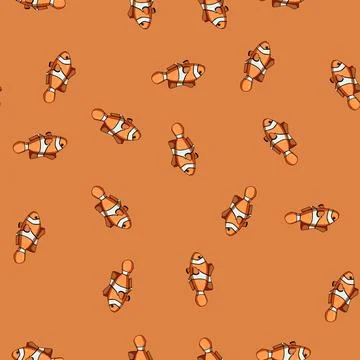 Seamless pattern ocean clown fish cartoon vector Stock Illustration
