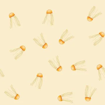 Seamless pattern ocean jellyfish cartoon vector イラスト素材