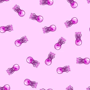 Seamless pattern ocean jellyfish cartoon vector Stock Illustration