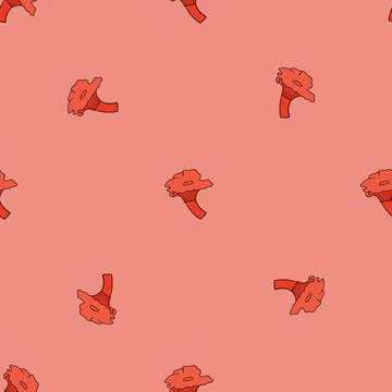 Seamless pattern with ocher simple cantharellus cibarius mushroom ornament. Stock Illustration