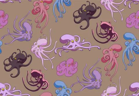 Seamless Pattern with Octipus in purple colors Stock Illustration