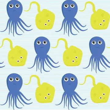Seamless pattern with octopus and ramp. Easy editable. Illustrazione stock