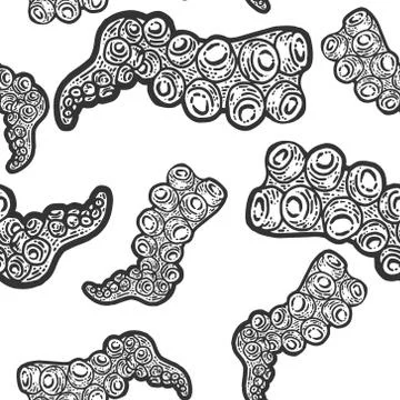 Seamless pattern. octopus leg. Sketch scratch board imitation. Black and white. イラスト素材