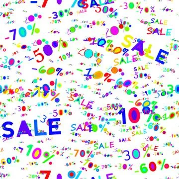 Seamless pattern with offers, discount and sale for advertising bags, flyers, Stock Illustration